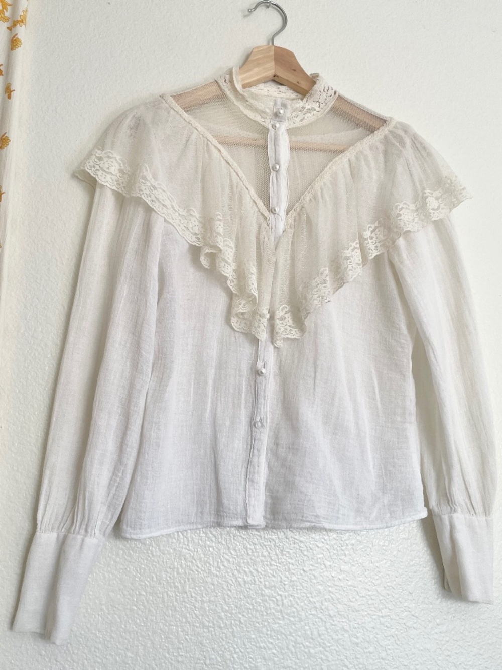 Vintage Edwardian Revival Ivory Lace Gauze Blouse